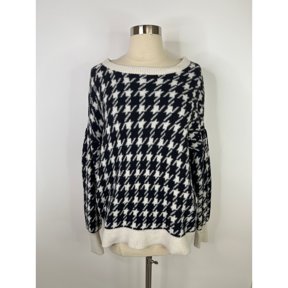 LOFT Houndstooth Balloon Sleeves Nylon Round Neck Sweater